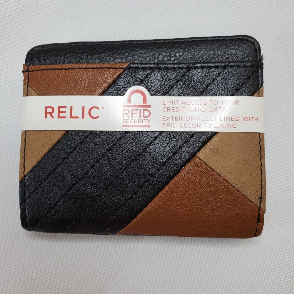 Relic Mens Bifold Wallet Card Holder Black & Brown Leather RFID-Blocking